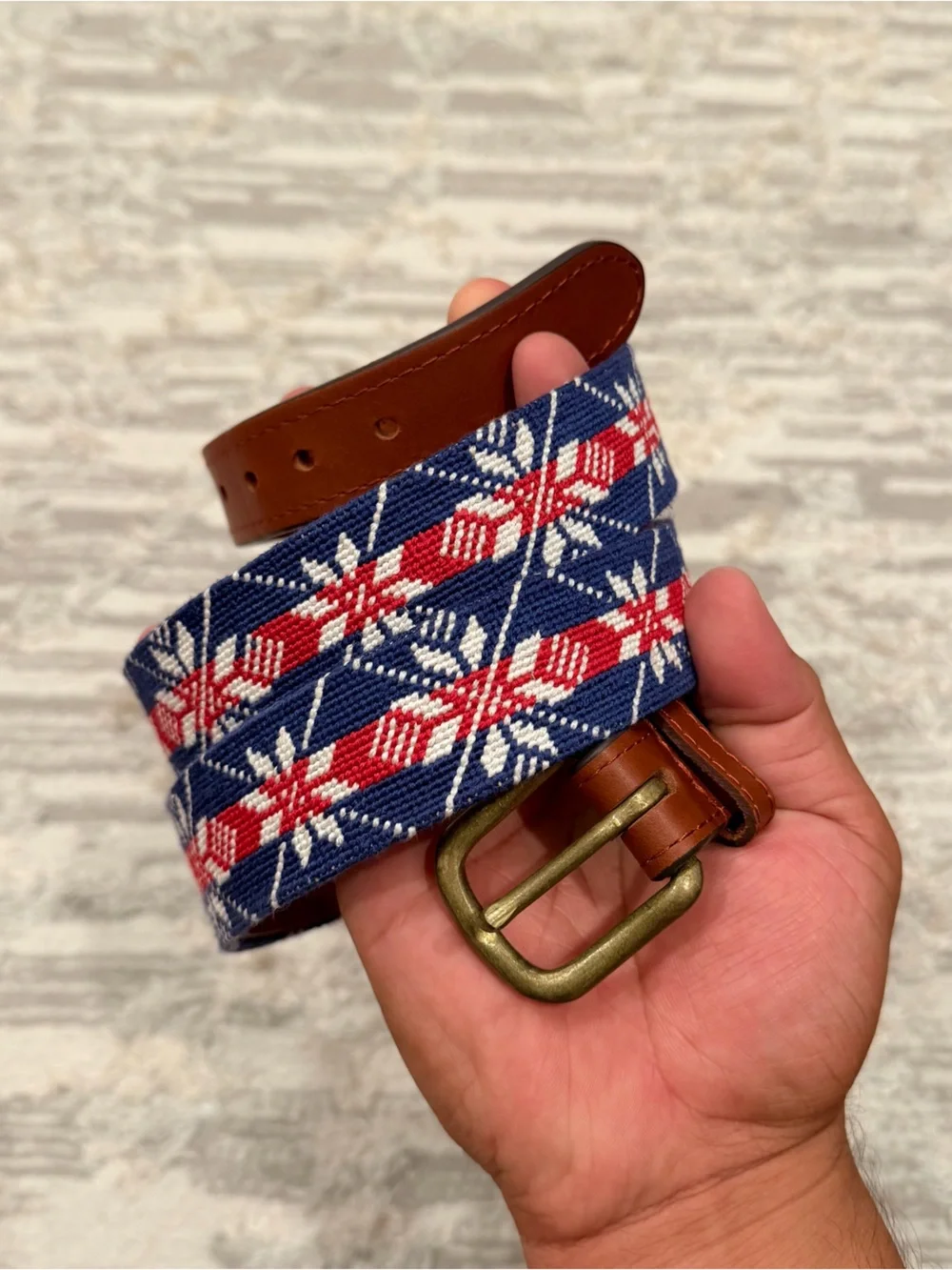 Smathers & Branson Snowflake Needlepoint Belt Men’s Size 40 Holiday Golf Rare